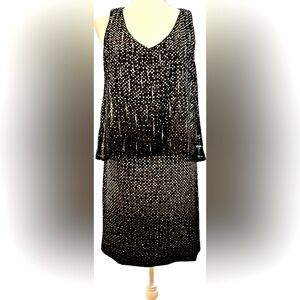 White House Black Market Sheath Dress with Sheer Overlay and Rhinestone Accents